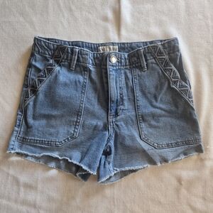 Women's Blue Denim Shorts with Embroidered Trim